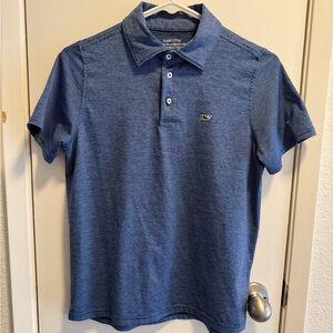 Vineyard Vines Boy’s Heathered Blue Polo with Whale Logo